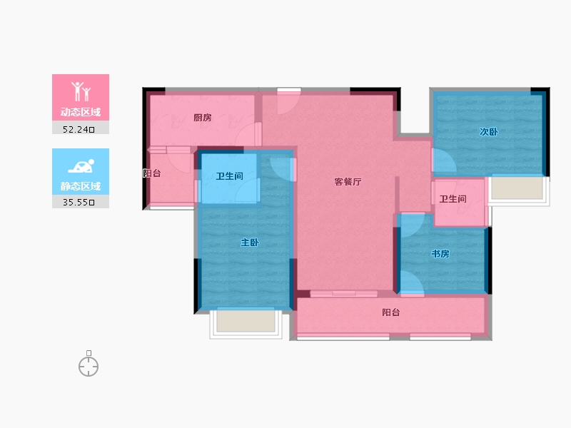 重庆-重庆市-北京城建龙樾生态城-77.36-户型库-动静分区