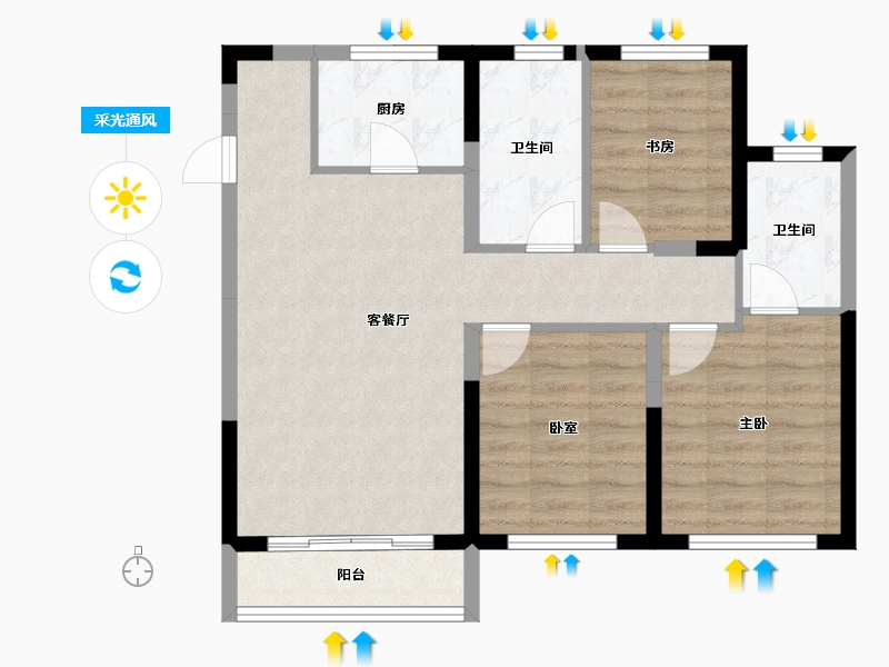 吉林省-吉林市-泊逸·天玺甲第-74.78-户型库-采光通风