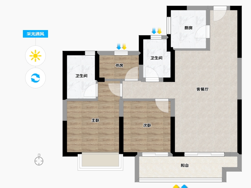 浙江省-湖州市-奥园湖山府-74.38-户型库-采光通风