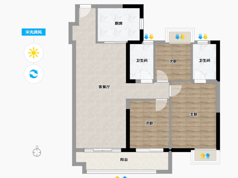 江西省-赣州市-招商雍景湾-84.04-户型库-采光通风