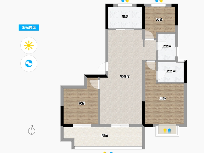 安徽省-阜阳市-界首华安公园城-88.67-户型库-采光通风