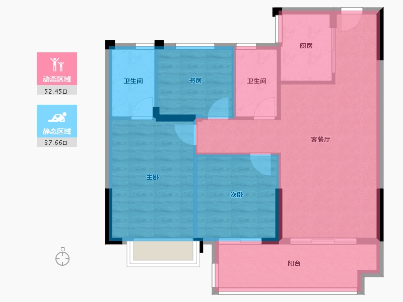 湖北省-天门市-碧水园锦城-81.68-户型库-动静分区