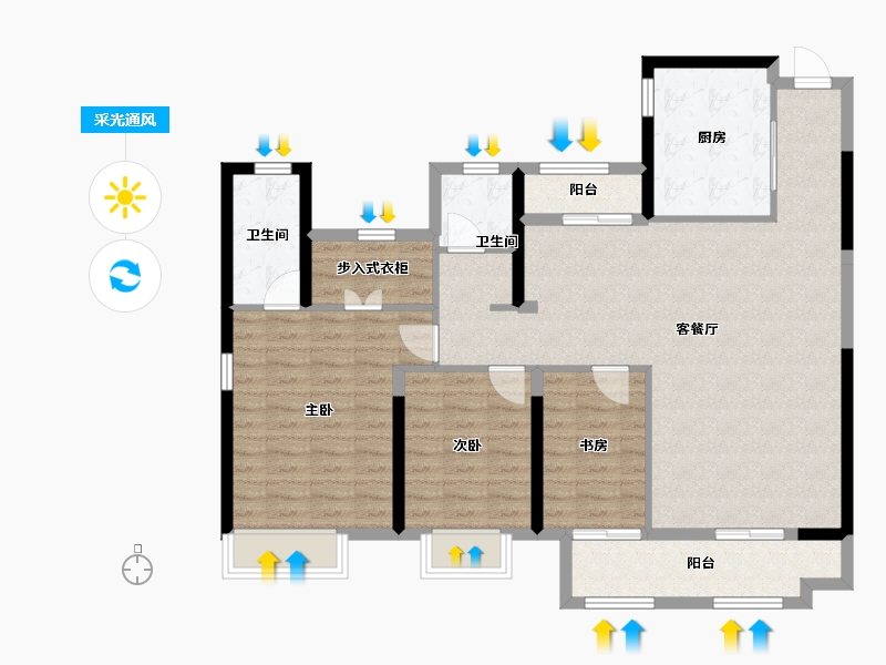 湖南省-常德市-嘉宇柳湖印-107.54-户型库-采光通风