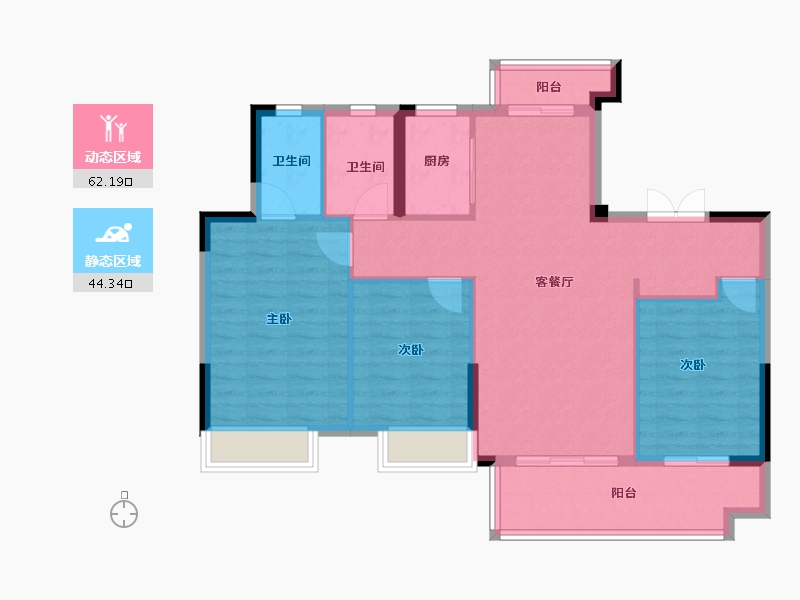 湖北省-天门市-碧水园锦城-96.80-户型库-动静分区