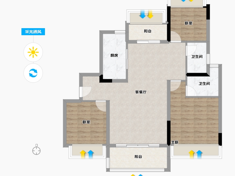 湖北省-荆州市-利达豪庭-88.92-户型库-采光通风