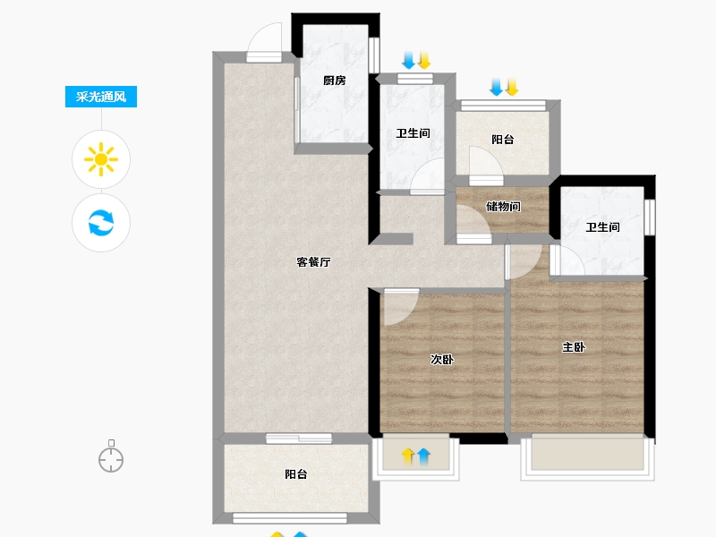 广东省-肇庆市-世茂滨江壹号-71.64-户型库-采光通风