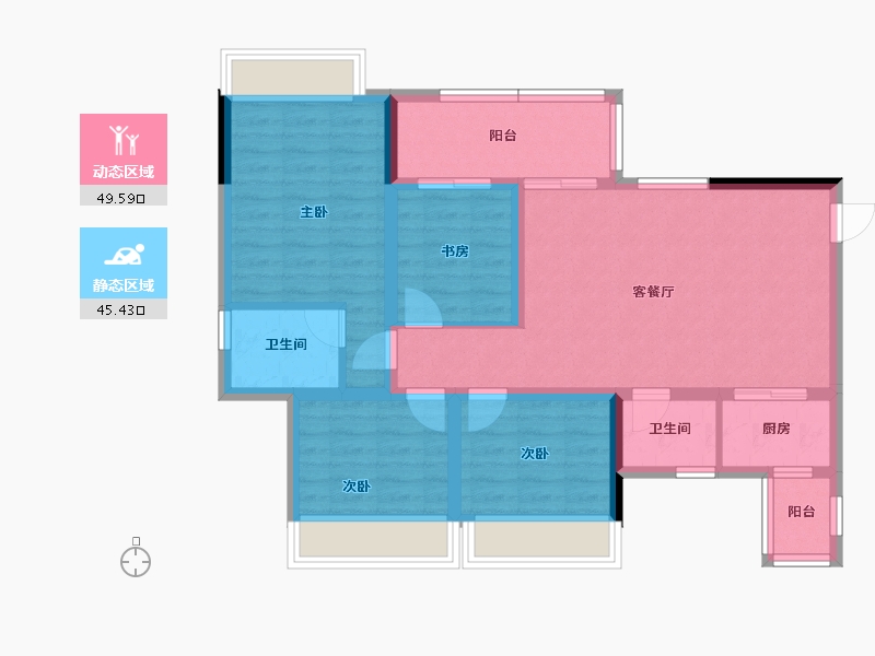 四川省-绵阳市-魏城森邦龙溪湾-83.97-户型库-动静分区