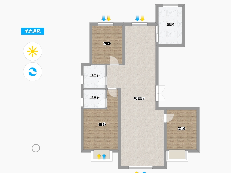 内蒙古自治区-包头市-方兴衛仕府-95.96-户型库-采光通风