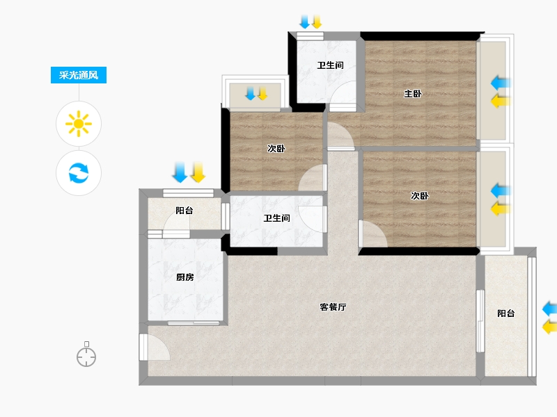 广东省-云浮市-罗定碧桂园天悦湾-80.15-户型库-采光通风