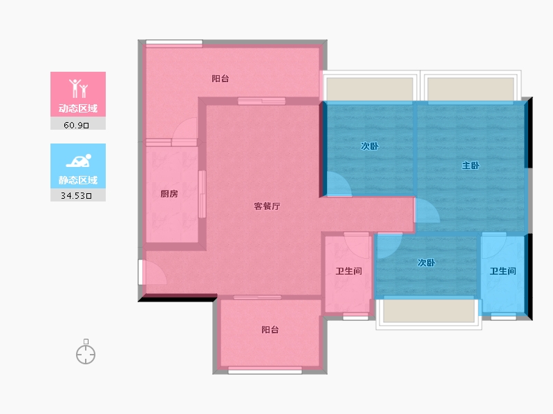 广东省-肇庆市-君安·峰景湾-85.56-户型库-动静分区