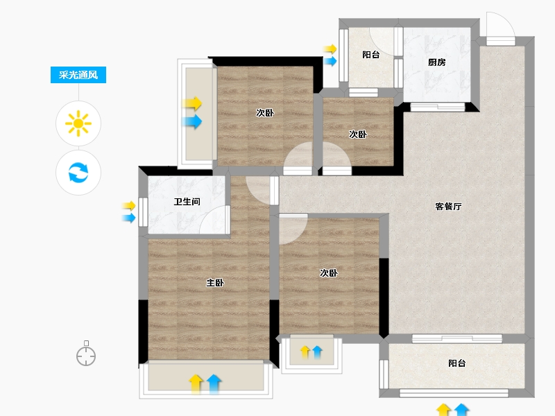 四川省-绵阳市-魏城森邦龙溪湾-76.92-户型库-采光通风