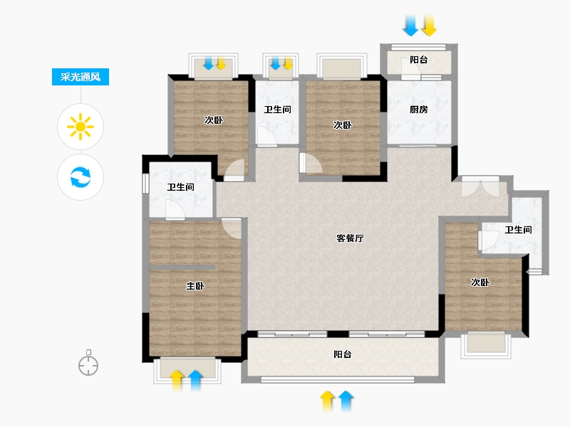 重庆-重庆市-华侨城云麓台-144.80-户型库-采光通风