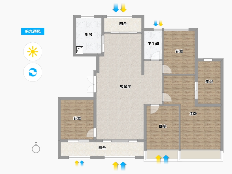 山东省-济宁市-城投绿城·湖畔雲庐-134.82-户型库-采光通风