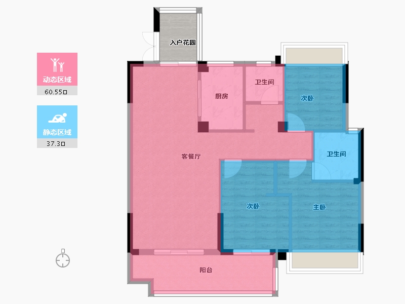 湖北省-天门市-碧水园锦城-92.91-户型库-动静分区