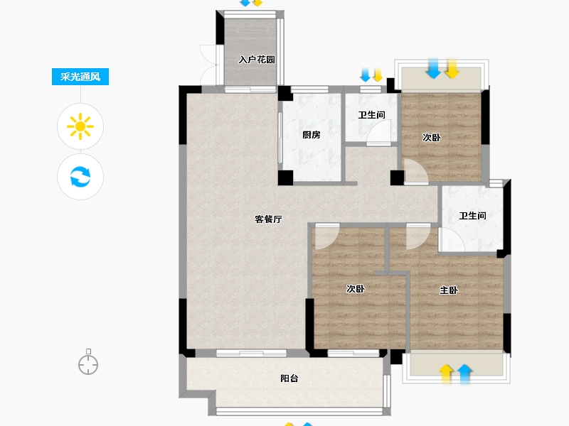 湖北省-天门市-碧水园锦城-92.91-户型库-采光通风