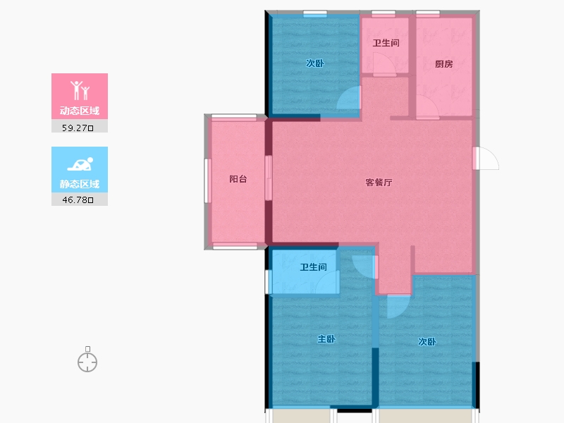 江苏省-淮安市-明发金色水岸-95.20-户型库-动静分区