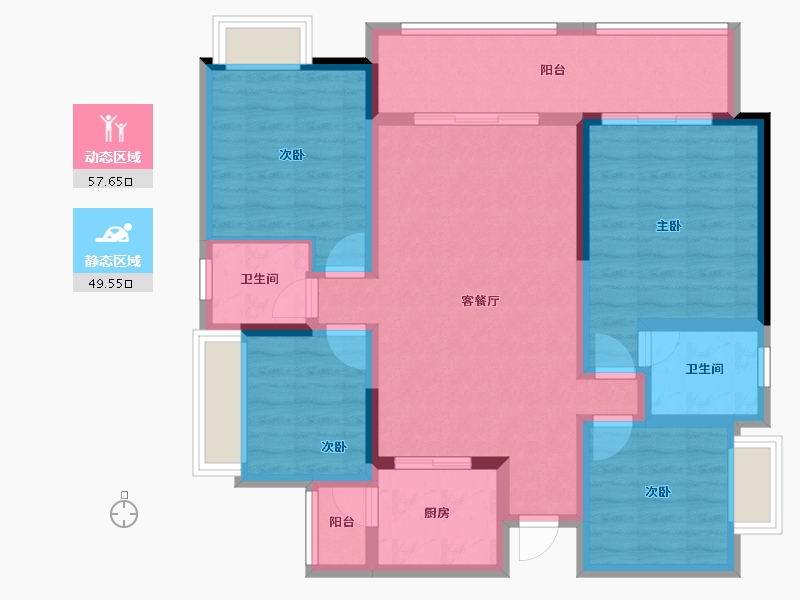 四川省-绵阳市-魏城森邦龙溪湾-94.95-户型库-动静分区