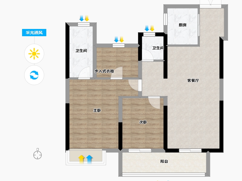 湖南省-常德市-嘉宇柳湖印-84.50-户型库-采光通风