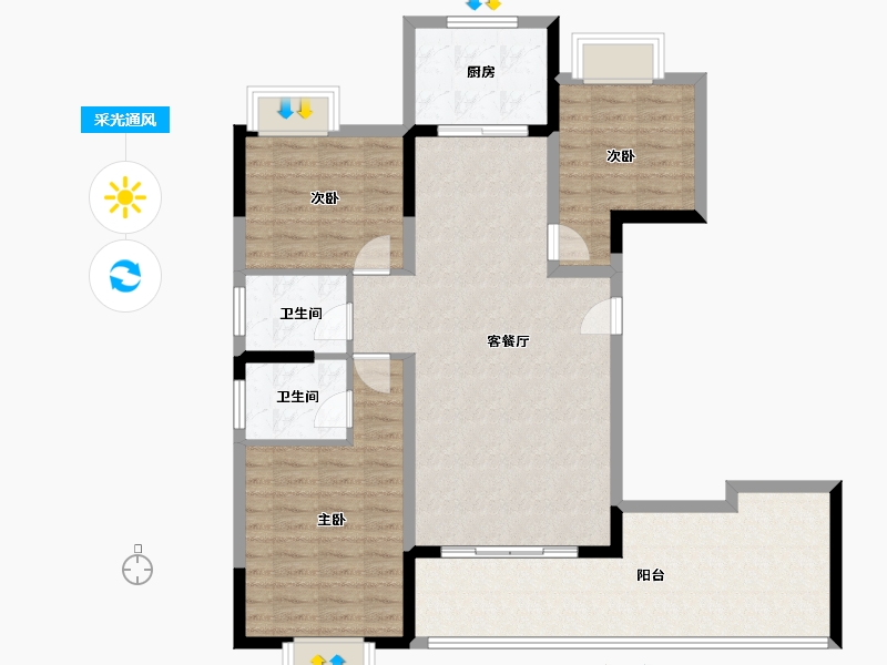 陕西省-汉中市-东关世纪新城-103.77-户型库-采光通风