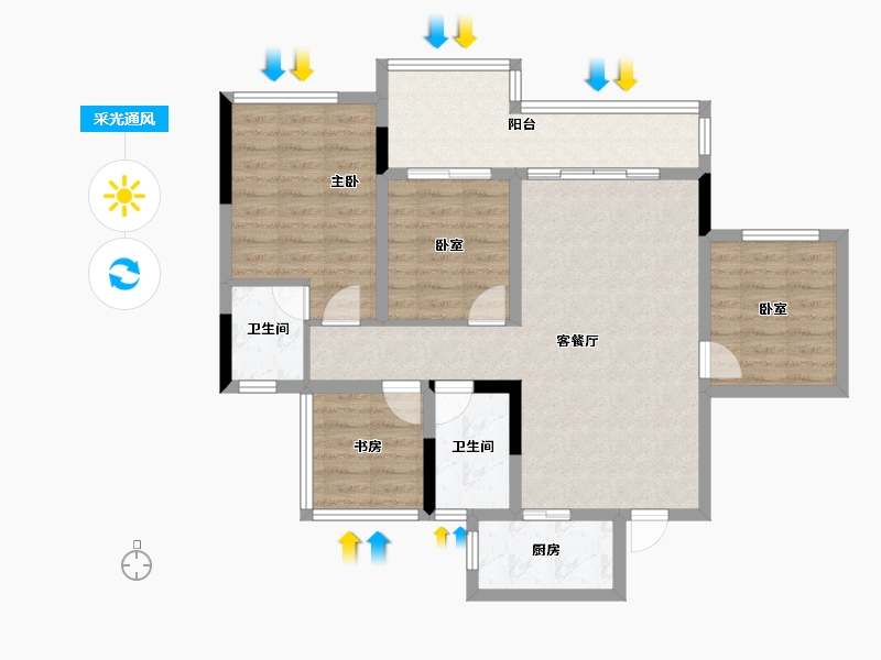 四川省-绵阳市-金科骏邦美院-88.91-户型库-采光通风