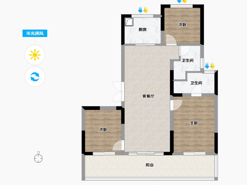 江苏省-苏州市-旭辉·和庭-88.54-户型库-采光通风