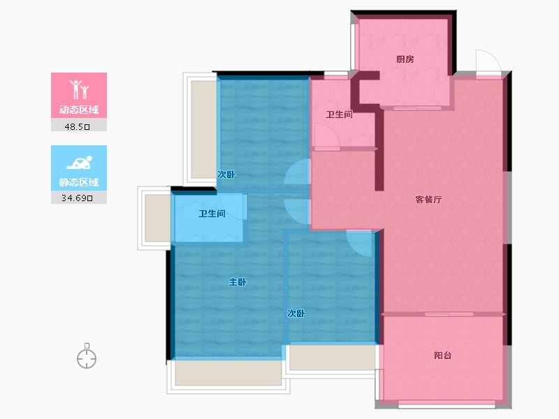 海南省-海口市-鸿荣源·壹成中心花园-74.40-户型库-动静分区