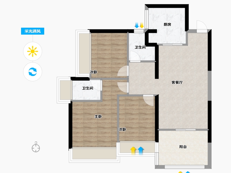 海南省-海口市-鸿荣源·壹成中心花园-74.40-户型库-采光通风