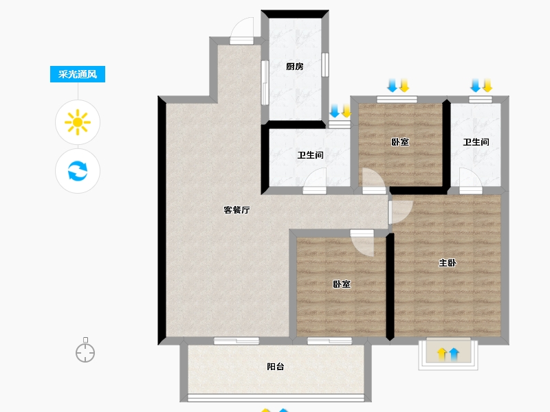 山东省-泰安市-泰安新泰吾悦广场·吾悦华府-97.61-户型库-采光通风