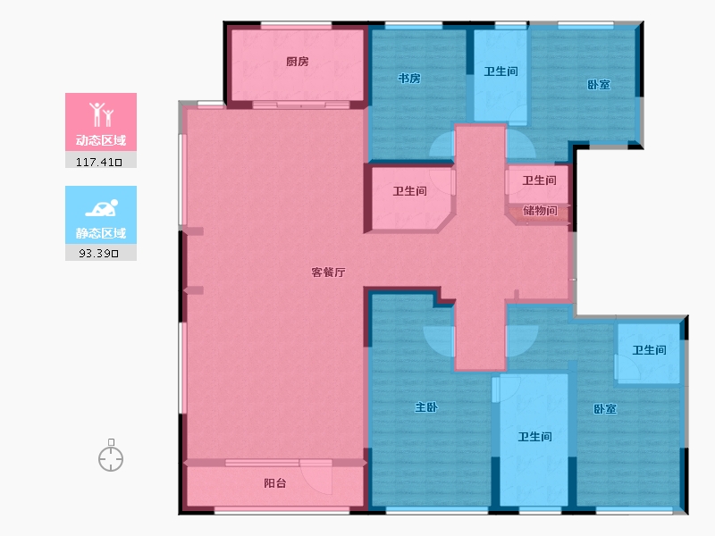 内蒙古自治区-呼和浩特市-创联绿城玖悦府-191.21-户型库-动静分区