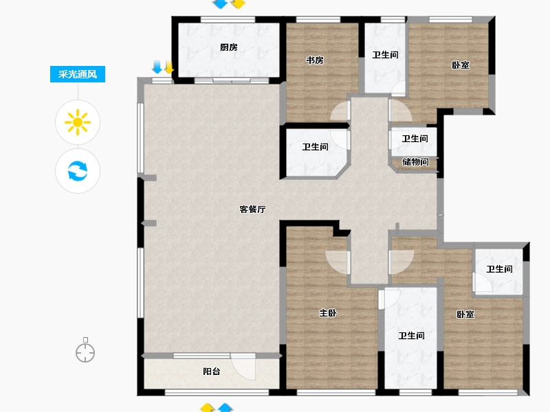 内蒙古自治区-呼和浩特市-创联绿城玖悦府-191.21-户型库-采光通风