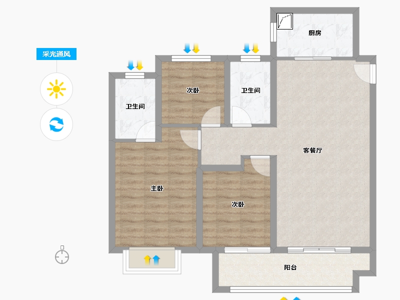 江苏省-苏州市-万和悦花园·学苑-85.97-户型库-采光通风