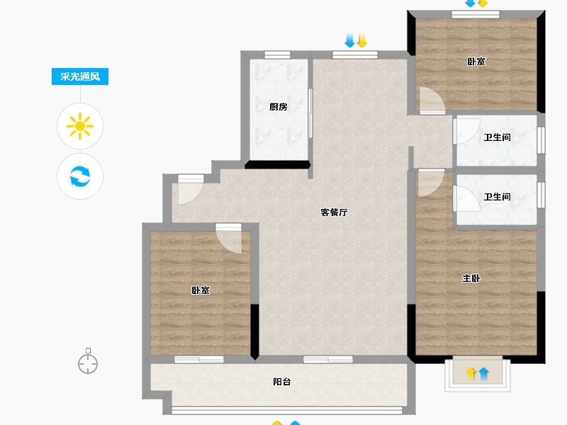 山东省-泰安市-碧桂园青云棠樾-101.61-户型库-采光通风