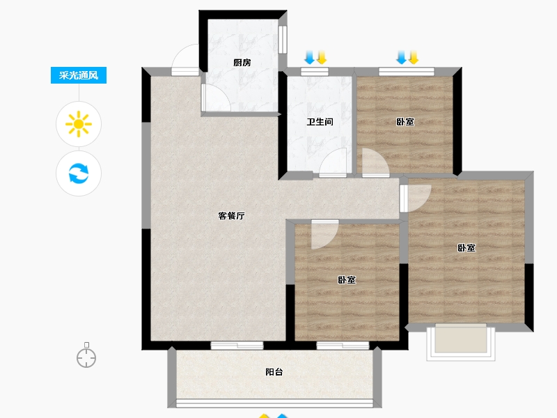 山东省-泰安市-奕珑·西周城-80.80-户型库-采光通风