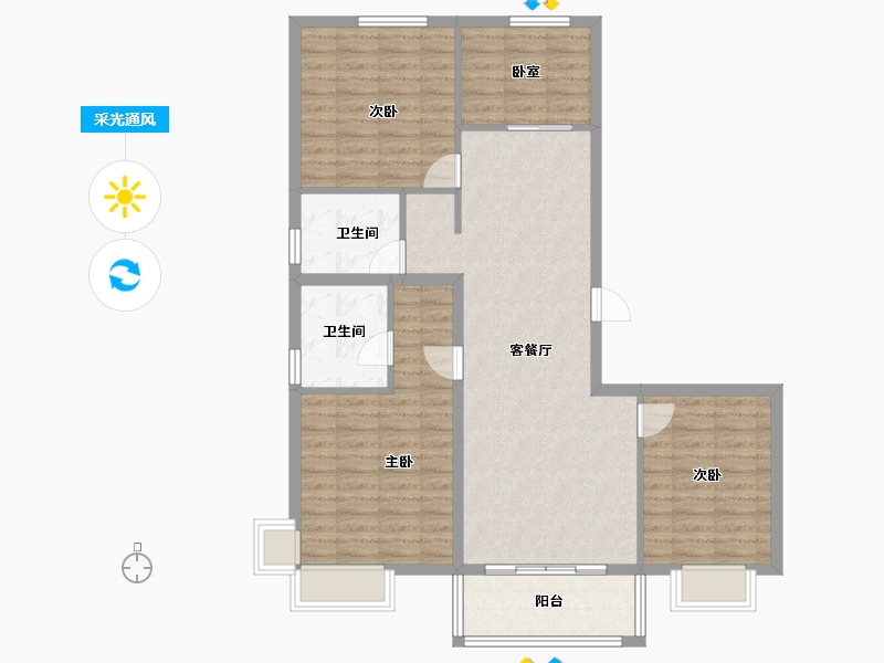 山西省-临汾市-公园壹号·华夏悦府-102.42-户型库-采光通风