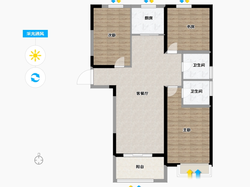 河南省-郑州市-中原新天地-105.75-户型库-采光通风