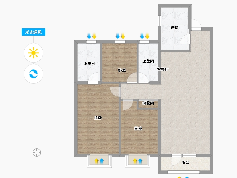 山西省-太原市-华润•中海•凯旋门-97.90-户型库-采光通风