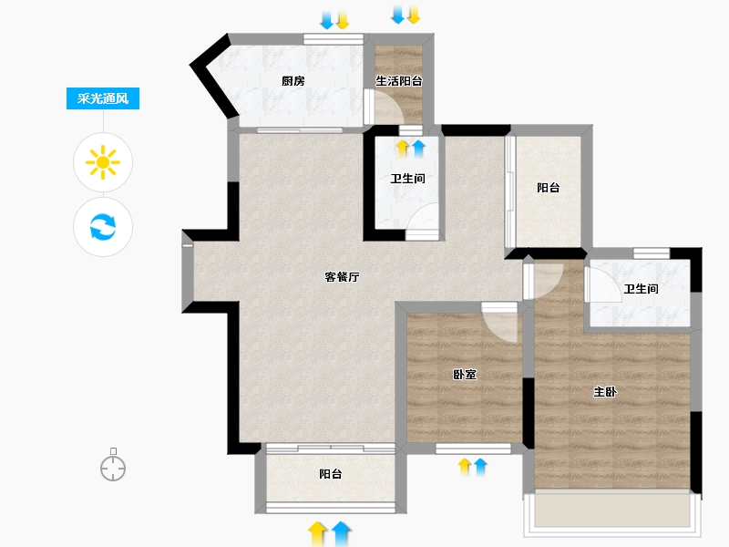 四川省-成都市-奥园玖俪湾-74.05-户型库-采光通风