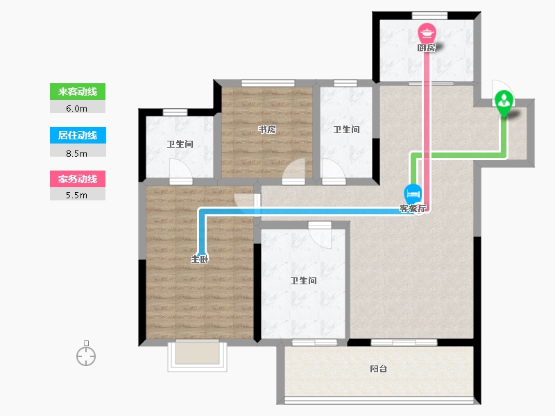 山东省-泰安市-泰安新泰吾悦广场·吾悦华府-104.81-户型库-动静线