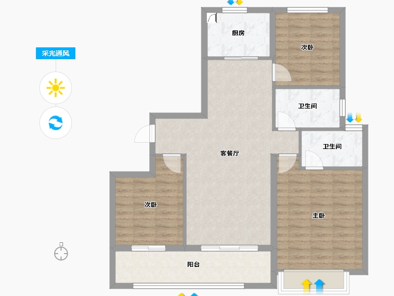 江苏省-南京市-景业龙光·玖云府-92.00-户型库-采光通风