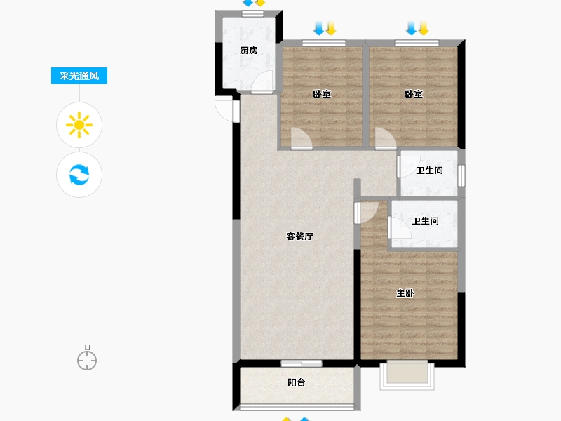 山东省-泰安市-奕珑·西周城-95.20-户型库-采光通风