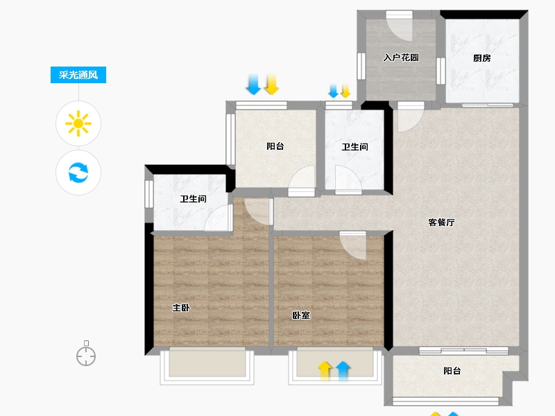 广东省-清远市-碧桂园江与峸-74.40-户型库-采光通风