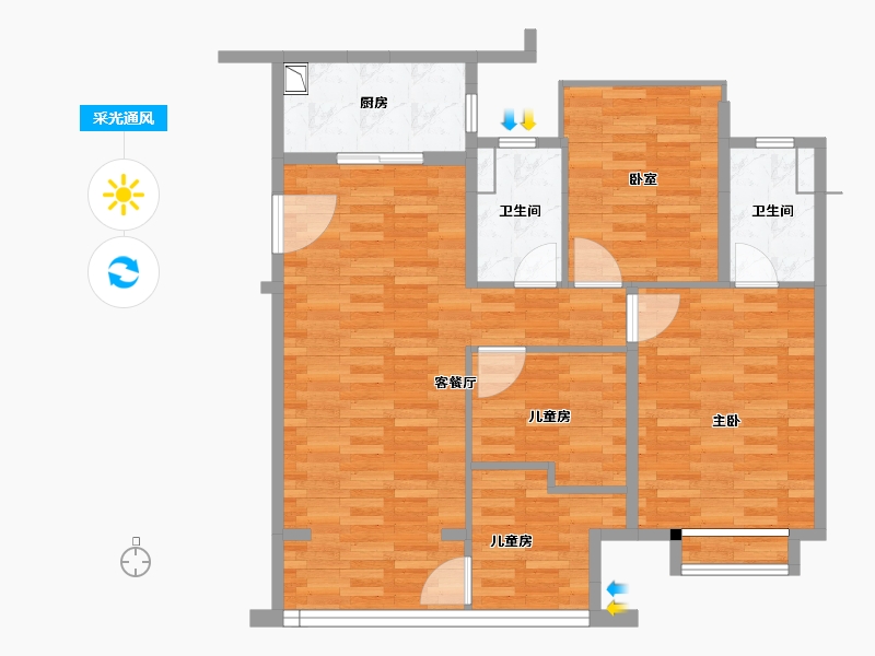 河南省-南阳市-蓝光芙蓉里-84.99-户型库-采光通风