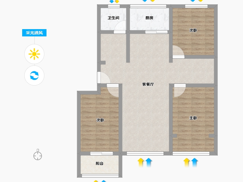 山东省-烟台市-晓龙子文学府-86.40-户型库-采光通风