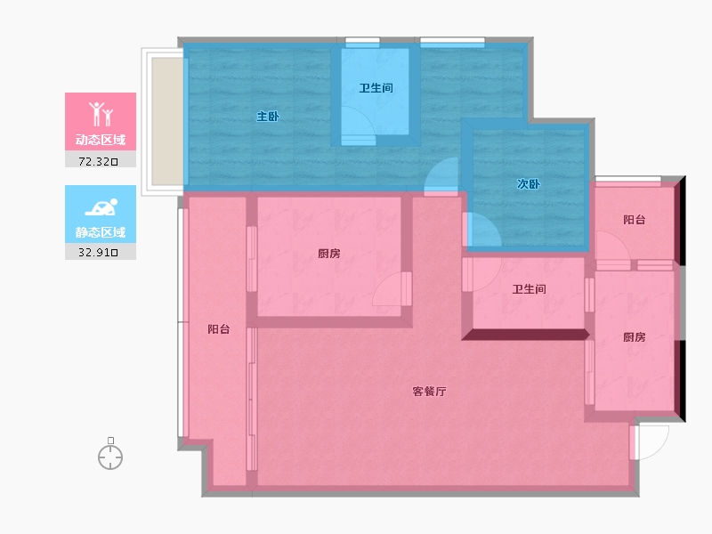 重庆-重庆市-海成天生别院-92.26-户型库-动静分区