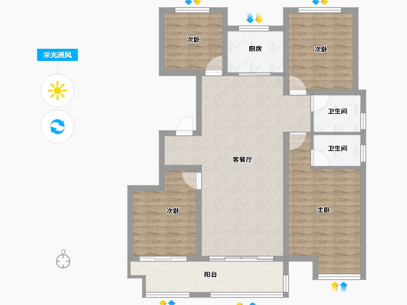 山东省-枣庄市-汇众·锦樾府-105.60-户型库-采光通风