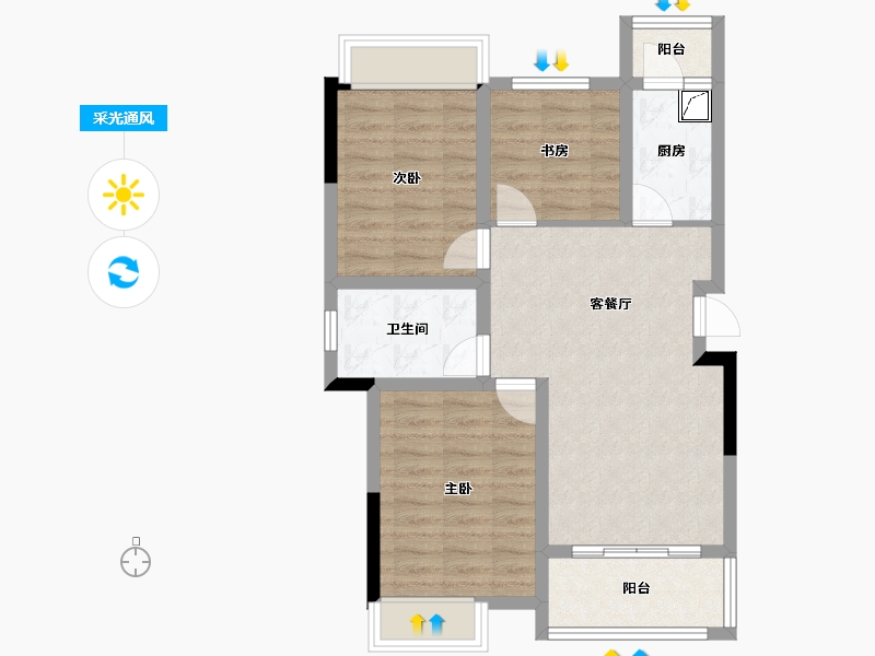 四川省-绵阳市-同立中央23街区-69.37-户型库-采光通风