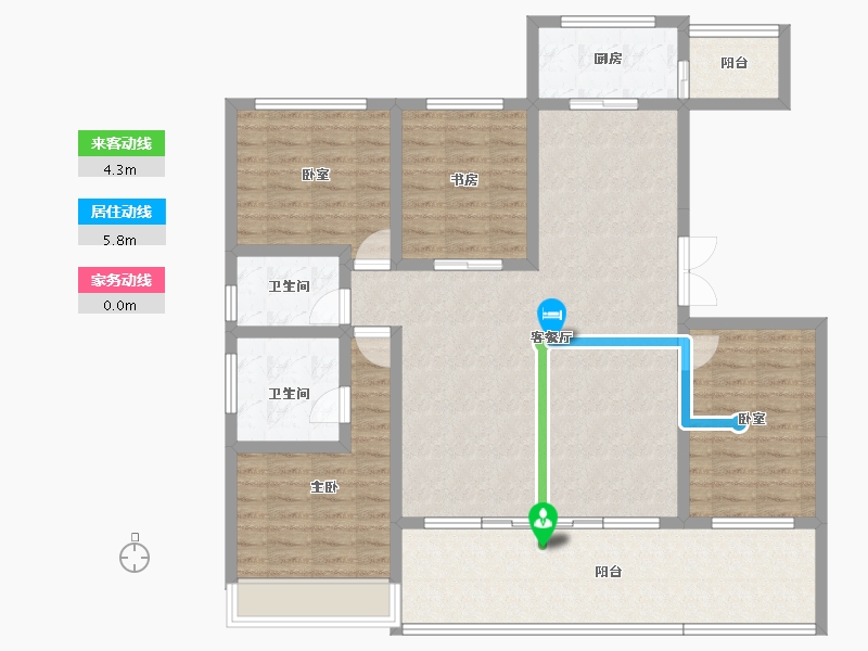 云南省-红河哈尼族彝族自治州-城发·沁园-124.86-户型库-动静线