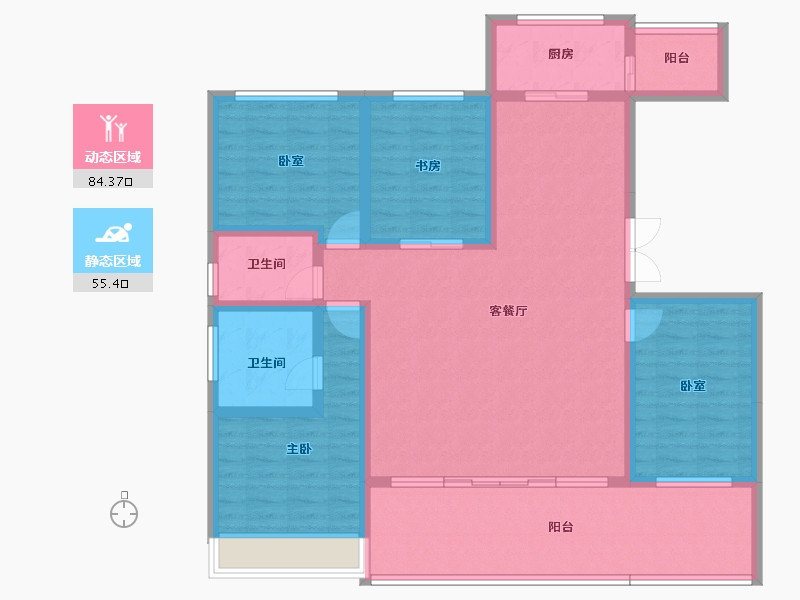 云南省-红河哈尼族彝族自治州-城发·沁园-124.86-户型库-动静分区