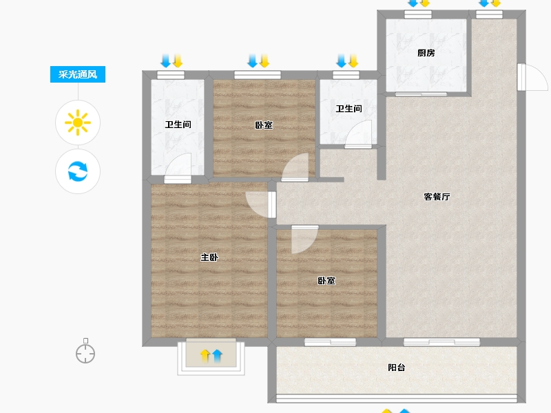 山东省-泰安市-开元盛世·福园-92.80-户型库-采光通风