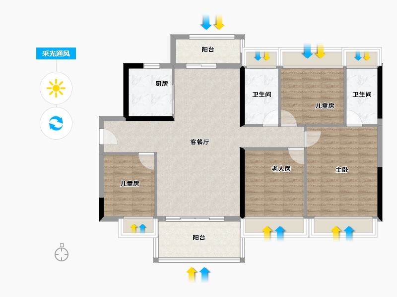 广东省-清远市-碧桂园江与峸-113.60-户型库-采光通风